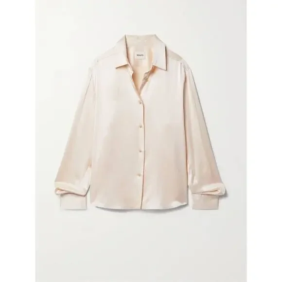 Khaite Argo Silk Charmeuse Top Blouse in Ecru 8 - Picture 4 of 4